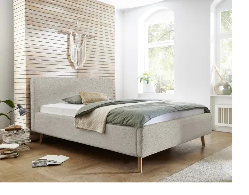 Polsterbett Mattis | beige Flausch | 180 x 200 cm | mit Lattenrost & Bettkasten