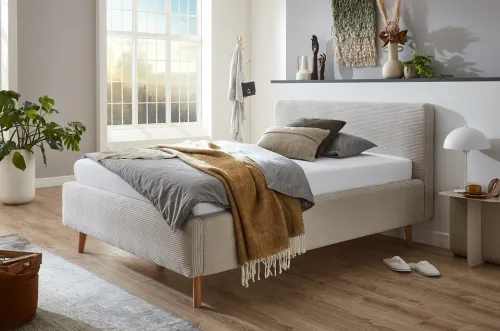 Polsterbett Mattis Cord | beige | 140 x 200 cm | mit Lattenrost & Bettkasten
