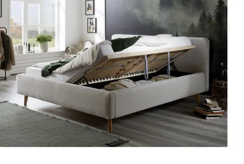 Polsterbett Mattis Cord | beige | 180 x 200 cm | mit Lattenrost & Bettkasten