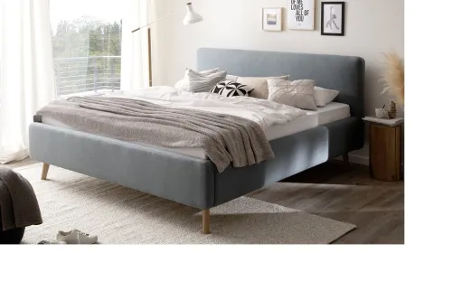 Polsterbett Mattis | eisblau | 160 x 200 cm | mit Lattenrost & Bettkasten
