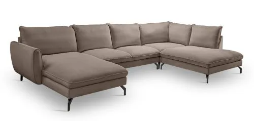 Polstersofa Toronto U-Form rechts | 202cm | Webstoff | braun-beige