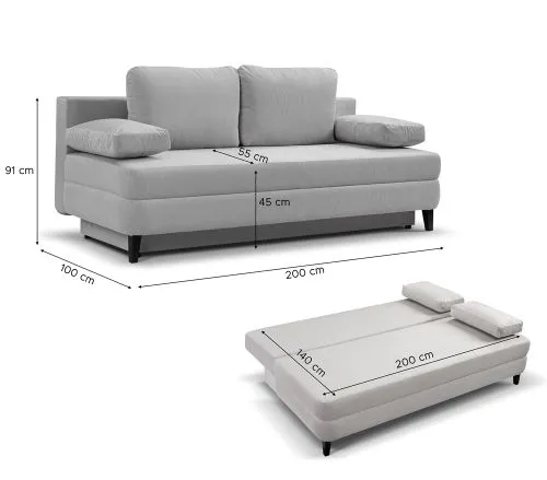 Schlafsofa Sorto 2,5-Sitzer | 200cm | Cord | hellgrau
