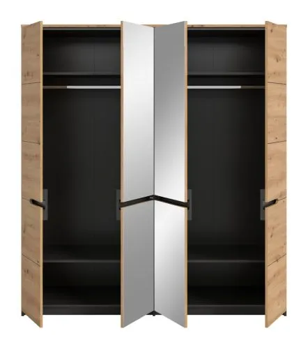 Schlafzimmer-Set Canu | Kleiderschrank mit Spiegeltüren | Artisan / Basalt grau | 4-teilig