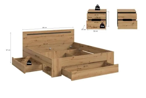 Schlafzimmer-Set Canu (L) | Artisan / Basalt grau | 3-teilig