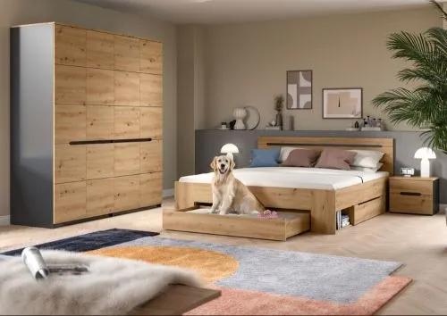 Schlafzimmer-Set Canu (L) | mit Kleiderschrank | Artisan / Basalt grau | 4-teilig