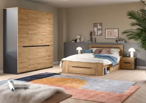 Schlafzimmer-Set Canu | mit Kleiderschrank | Artisan / Basalt grau | 4-teilig