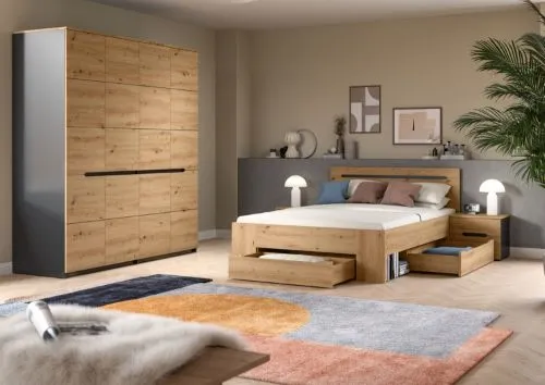 Schlafzimmer-Set Canu | mit Kleiderschrank | Artisan / Basalt grau | 4-teilig