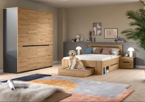 Schlafzimmer-Set Canu | mit Kleiderschrank | Artisan / Basalt grau | 4-teilig