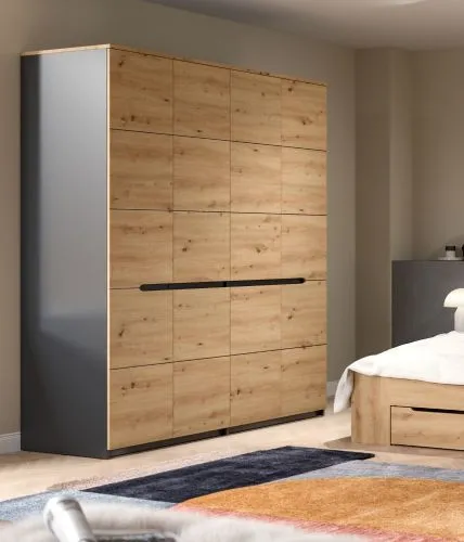 Schlafzimmer-Set Canu | mit Kleiderschrank | Artisan / Basalt grau | 4-teilig