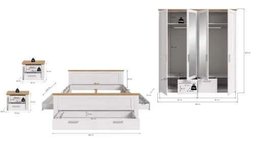 Schlafzimmer-Set Verona 2 | 4-teilig | mit Bettkastenauszügen | Artisan / Sibiu Lärche