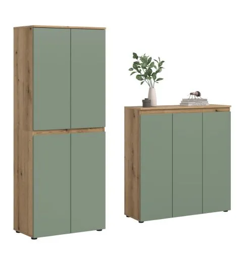 Schrankkombination Scarpa | 2-teilig | Smoke green / Evoke Eiche