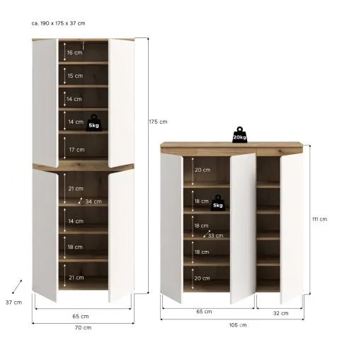 Schrankkombination Scarpa | 2-teilig | weiß / Evoke Eiche