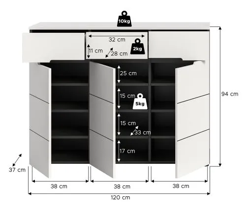 Schuhschrank Canu | Weiß / Basalt grau