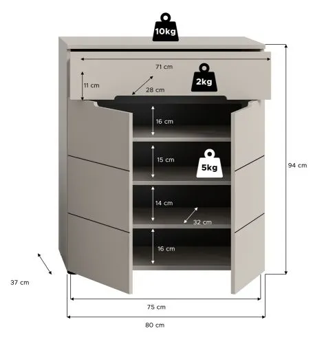 Schuhschrank | Kommode Canu | Kaschmir / Basalt grau