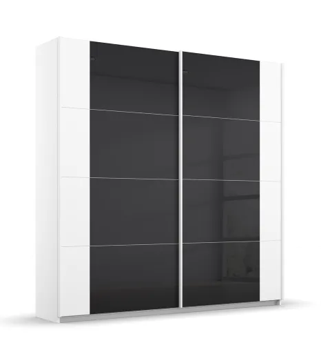 Schwebetürenschrank Artemis | mit Glastüren | alpinweiß / basalt grau | 181 x 210 x 62 cm