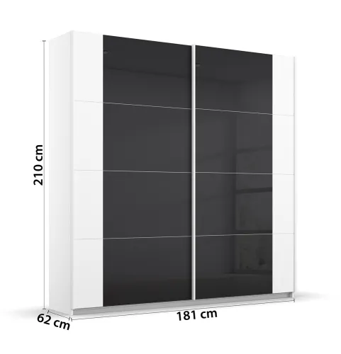 Schwebetürenschrank Artemis | mit Glastüren | alpinweiß / basalt grau | 181 x 210 x 62 cm