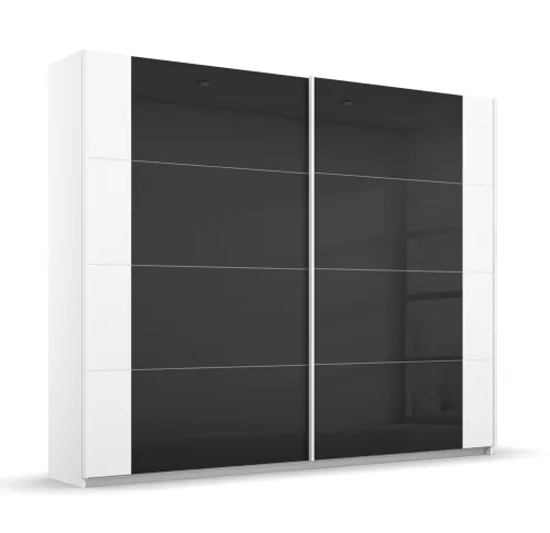 Schwebetürenschrank Artemis | mit Glastüren | alpinweiß / basalt grau | 226 x 210 x 62 cm