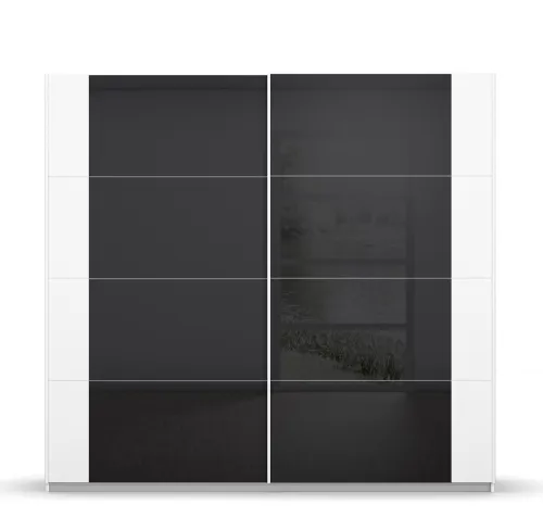 Schwebetürenschrank Artemis | mit Glastüren | alpinweiß / basalt grau | 226 x 210 x 62 cm
