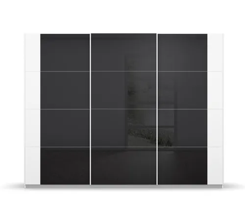 Schwebetürenschrank Artemis | mit Glastüren | alpinweiß / basalt grau | 271 x 210 x 62 cm