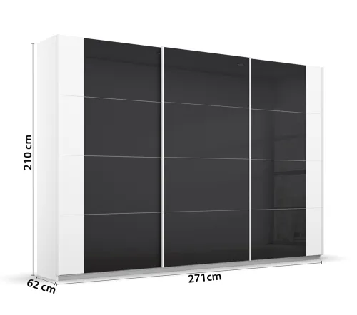 Schwebetürenschrank Artemis | mit Glastüren | alpinweiß / basalt grau | 271 x 210 x 62 cm
