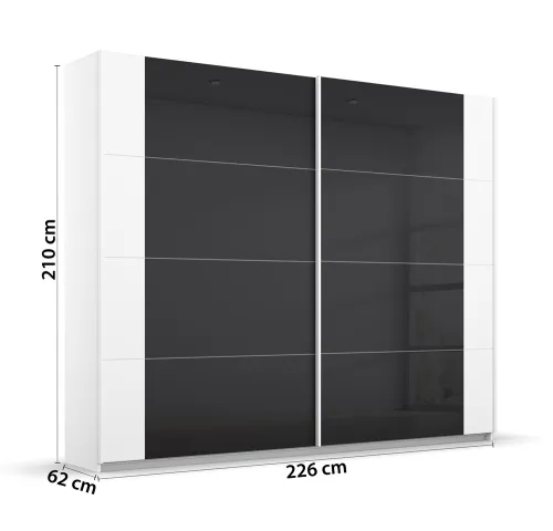 Schwebetürenschrank Artemis | mit Glastüren | alpinweiß / basalt grau | verschiedene Größe