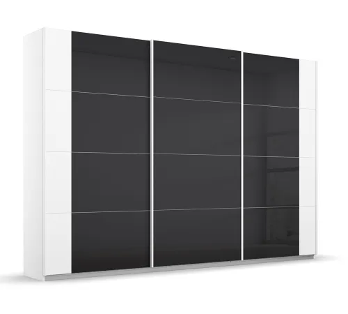 Schwebetürenschrank Artemis | mit Glastüren | alpinweiß / basalt grau | verschiedene Größe