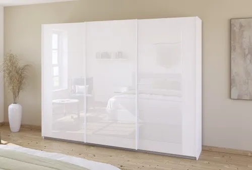 Schwebetürenschrank Artemis | mit Glastüren | alpinweiß / weiß | verschiedene größen