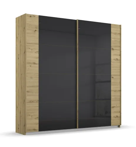 Schwebetürenschrank Artemis | mit Glastüren | Eiche Artisan / basalt grau | 181 x 210 x 62 cm