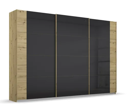 Schwebetürenschrank Artemis | mit Glastüren | Eiche Artisan / basalt grau | 271 x 210 x 62 cm