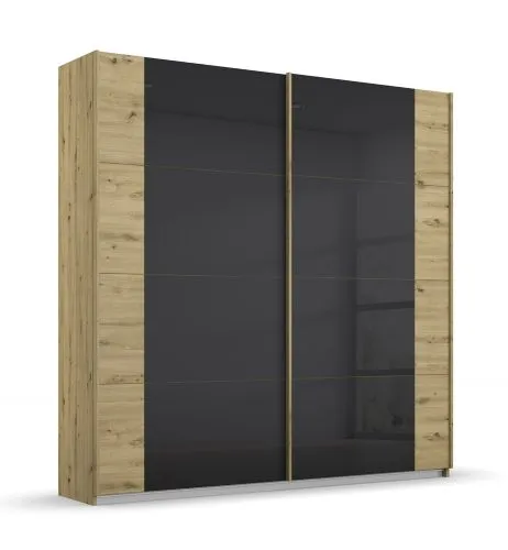 Schwebetürenschrank Artemis | mit Glastüren | Eiche Artisan / basalt grau | verschiedene Größe