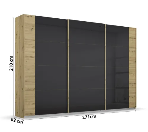 Schwebetürenschrank Artemis | mit Glastüren | Eiche Artisan / basalt grau | verschiedene Größe