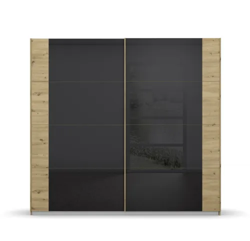 Schwebetürenschrank Artemis | mit Glastüren | Eiche Artisan / basalt grau | verschiedene Größe