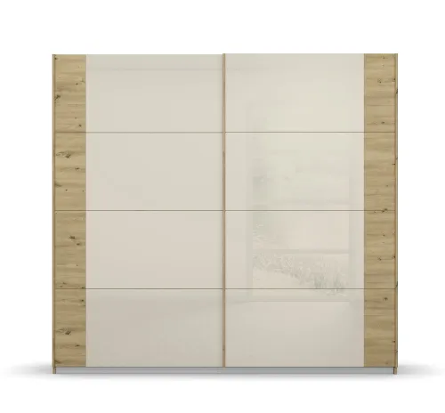Schwebetürenschrank Artemis mit Glastüren | Eiche Artisan / champagner | 226 x 210 x 62 cm