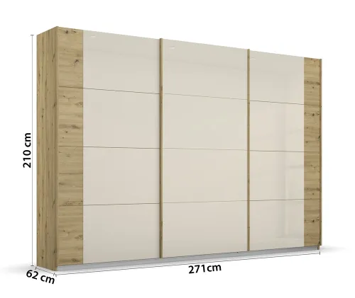 Schwebetürenschrank Artemis | mit Glastüren | Eiche Artisan / champagner | 271 x 210 x 62 cm