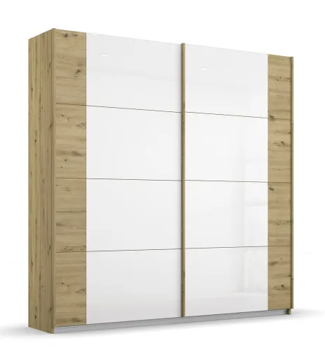 Schwebetürenschrank Artemis | mit Glastüren | Eiche Artisan / weiß | 181 x 210 x 62 cm