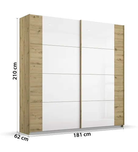 Schwebetürenschrank Artemis | mit Glastüren | Eiche Artisan / weiß | 181 x 210 x 62 cm