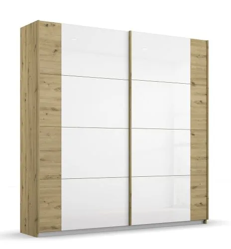 Schwebetürenschrank Artemis | mit Glastüren | Eiche Artisan / weiß| verschiedene Größe