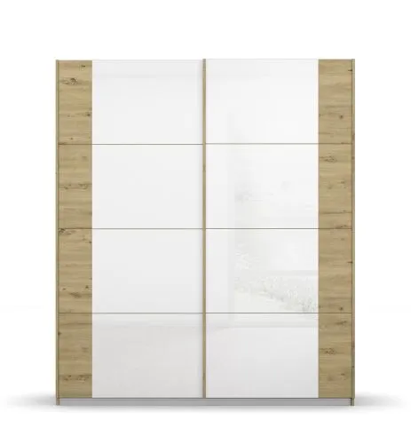 Schwebetürenschrank Artemis | mit Glastüren | Eiche Artisan / weiß| verschiedene Größe