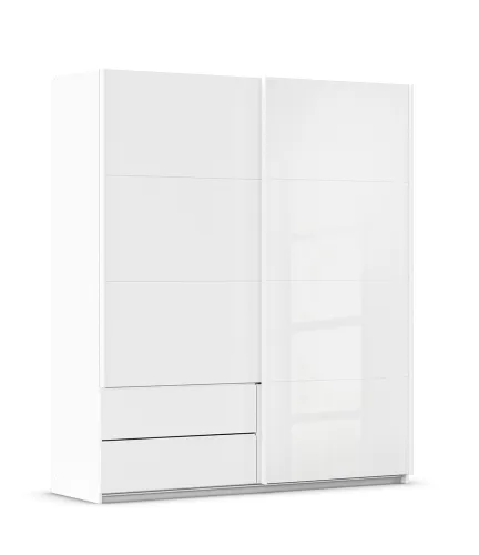 Schwebetürenschrank Elara mit Glas | alpinweiß / weiß | 181 x 210 x 62 cm