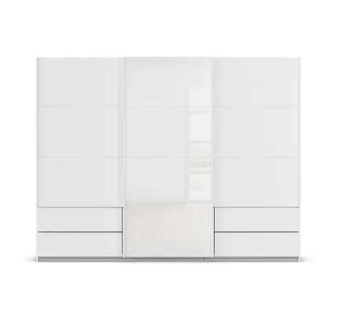 Schwebetürenschrank Elara mit Glas | alpinweiß / weiß | 271 x 210 x 62 cm