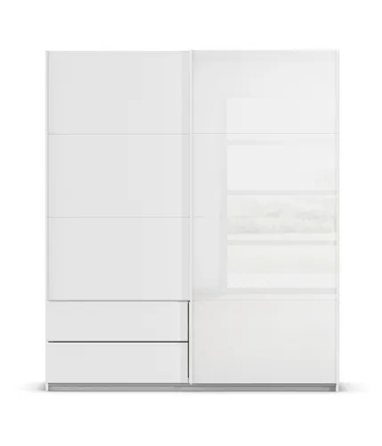 Schwebetürenschrank Elara mit Glas | alpinweiß / weiß | verschiedene Größe