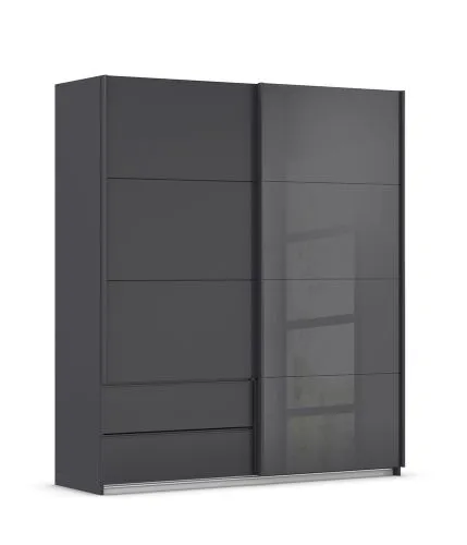Schwebetürenschrank Elara mit Glas | grau metallic / basalt grau | verschiedene Größe