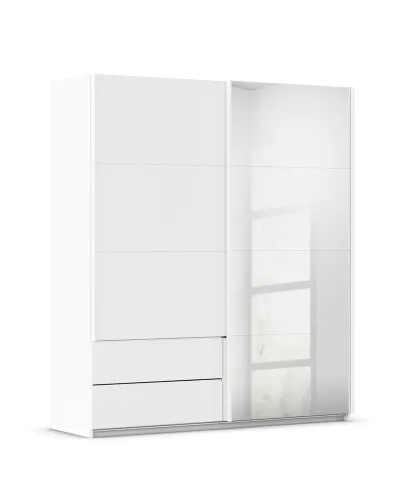 Schwebetürenschrank Elara mit Spiegel | alpinweiß | 181 x 210 x 62 cm