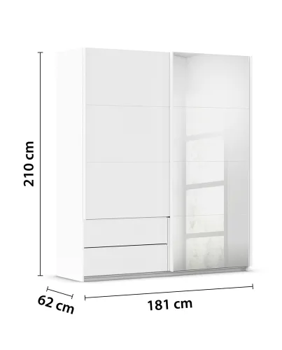 Schwebetürenschrank Elara mit Spiegel | alpinweiß | 181 x 210 x 62 cm