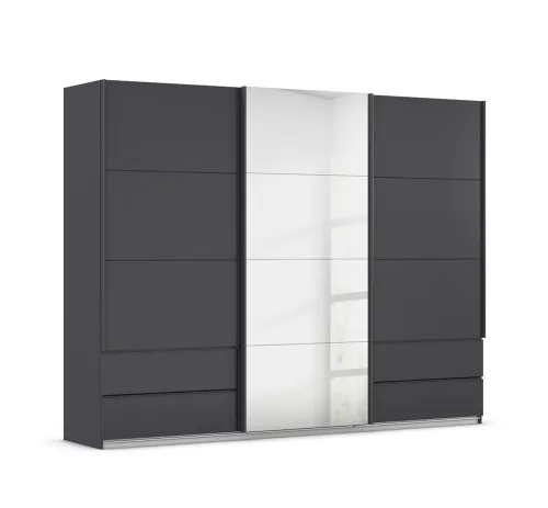 Schwebetürenschrank Elara mit Spiegel | grau metallic | 271 x 210 x 62 cm
