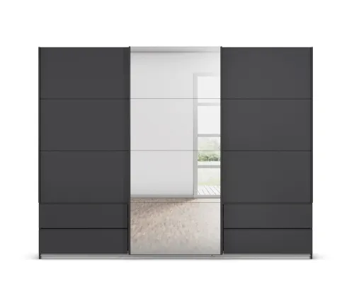 Schwebetürenschrank Elara mit Spiegel | grau metallic | 271 x 210 x 62 cm