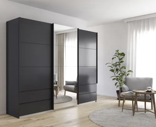 Schwebetürenschrank Elara mit Spiegel | grau metallic | verschiedene Größe