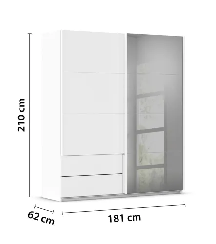Schwebetürenschrank Elara mit Spiegel in grau | alpinweiß | 181 x 210 x 62 cm