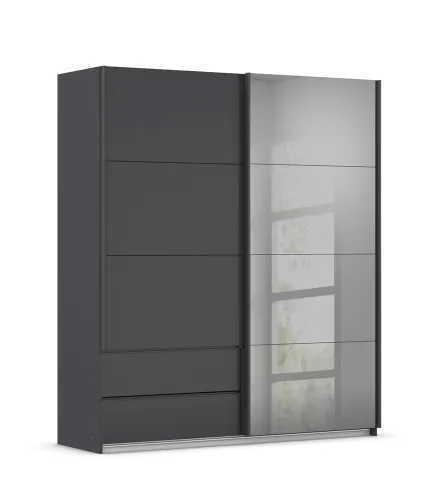 Schwebetürenschrank Elara mit Spiegel in grau | grau metallic | 181 x 210 x 62 cm