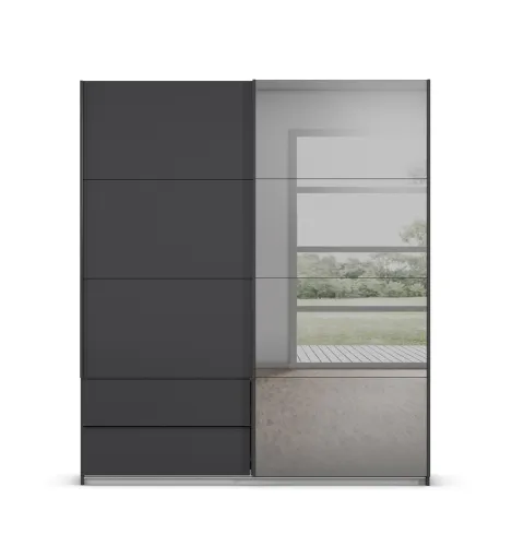 Schwebetürenschrank Elara mit Spiegel in grau | grau metallic | 181 x 210 x 62 cm